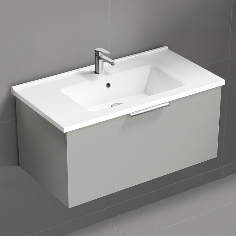 Bathroom Vanity Wall Mounted Bathroom Vanity, Modern, 34 Inch, Chrome Handle Nameeks BODRUM52